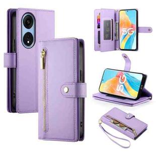 For OPPO A1 Pro / Reno8 T 5G Nine Card-slot Zipper Wallet Bag Leather Phone Case(Purple)