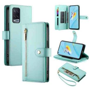 For OPPO A54 / A54s / A55 5G / A16s / A53s Nine Card-slot Zipper Wallet Bag Leather Phone Case(Mint Green)