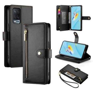 For OPPO A54 / A54s / A55 5G / A16s / A53s Nine Card-slot Zipper Wallet Bag Leather Phone Case(Black)