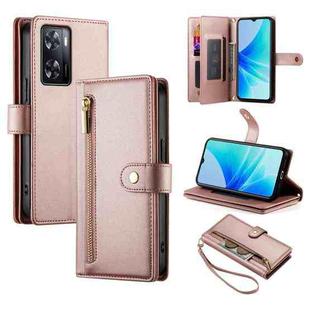 For OPPO A57 4G / A77 4G / A57s 4G / A77s 4G Nine Card-slot Zipper Wallet Bag Leather Phone Case(Pink)