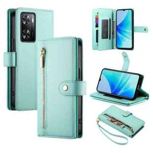 For OPPO A57 4G / A77 4G / A57s 4G / A77s 4G Nine Card-slot Zipper Wallet Bag Leather Phone Case(Mint Green)