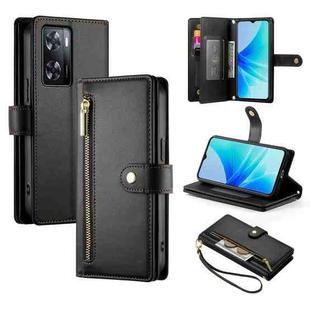 For OPPO A57 4G / A77 4G / A57s 4G / A77s 4G Nine Card-slot Zipper Wallet Bag Leather Phone Case(Black)