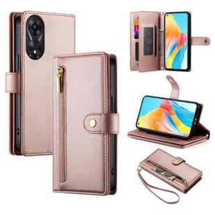 For OPPO A58 4G Nine Card-slot Zipper Wallet Bag Leather Phone Case(Pink)