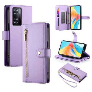 For OPPO A78 5G / A58 5G / A58x / A1x Nine Card-slot Zipper Wallet Bag Leather Phone Case(Purple)