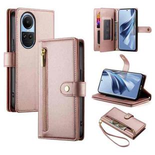 For OPPO Reno10 5G Global Nine Card-slot Zipper Wallet Bag Leather Phone Case(Pink)