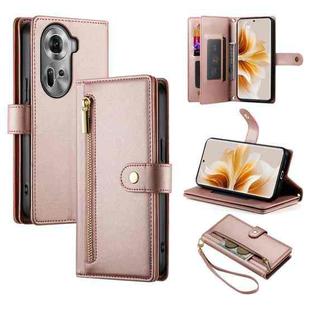 For OPPO Reno11 Global Nine Card-slot Zipper Wallet Bag Leather Phone Case(Pink)