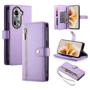 For OPPO Reno11 Global Nine Card-slot Zipper Wallet Bag Leather Phone Case(Purple)