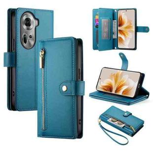 For OPPO Reno11 Global Nine Card-slot Zipper Wallet Bag Leather Phone Case(Blue)