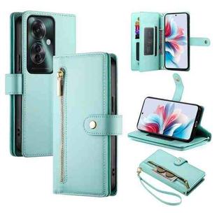 For OPPO Reno11 F Nine Card-slot Zipper Wallet Bag Leather Phone Case(Mint Green)