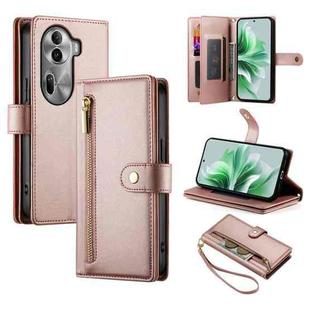 For OPPO Reno11 Pro Global Nine Card-slot Zipper Wallet Bag Leather Phone Case(Pink)