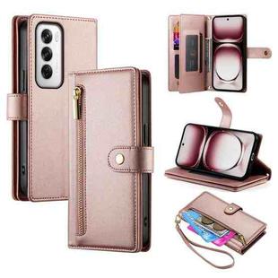 For OPPO Reno12 Global Nine Card-slot Zipper Wallet Bag Leather Phone Case(Pink)