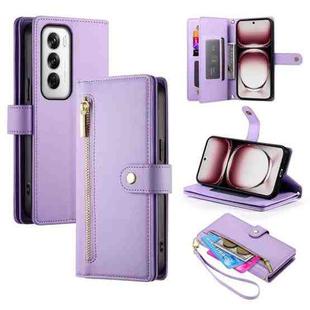 For OPPO Reno12 Global Nine Card-slot Zipper Wallet Bag Leather Phone Case(Purple)