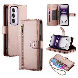 For OPPO Reno12 Pro Global Nine Card-slot Zipper Wallet Bag Leather Phone Case(Pink)