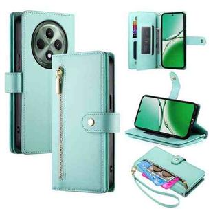 For OPPO Reno12 F 4G / 5G / F27 India Nine Card-slot Zipper Wallet Bag Leather Phone Case(Mint Green)