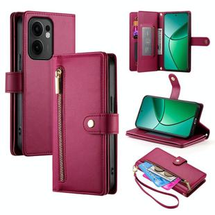 For OPPO Reno13 F 4G / 5G Nine Card-slot Zipper Wallet Bag Leather Phone Case(Red)