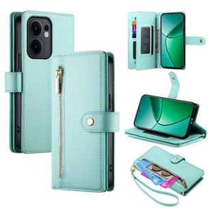 For OPPO Reno13 F 4G / 5G Nine Card-slot Zipper Wallet Bag Leather Phone Case(Mint Green)