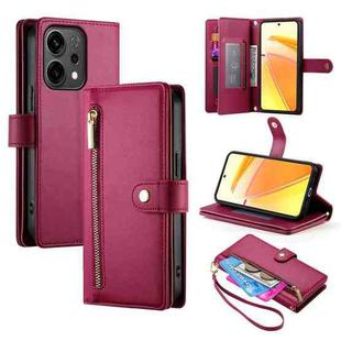 For OPPO Reno14 Global / Reno14 F 5G Nine Card-slot Zipper Wallet Bag Leather Phone Case(Red)