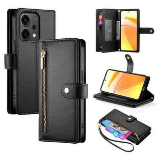 For OPPO Reno14 Global / Reno14 F 5G Nine Card-slot Zipper Wallet Bag Leather Phone Case(Black)