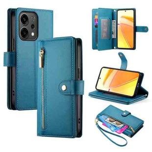 For OPPO Reno14 Global / Reno14 F 5G Nine Card-slot Zipper Wallet Bag Leather Phone Case(Blue)