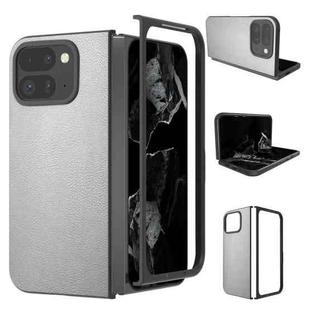 For Google Pixel 9 Pro Fold PU Leather Black Frame Full Coverage Phone Case(Silver)