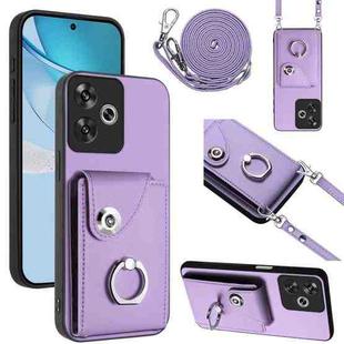 For Redmi Turbo 3 Organ Card Bag Ring Holder Phone Case with Long Lanyard(Purple)