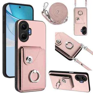 For Redmi Turbo 4 Pro / Poco F7 Organ Card Bag Ring Holder Phone Case with Long Lanyard(Pink)