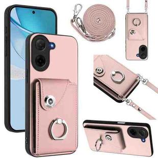 For Redmi A5 4G 171.7mm / Poco C71 Organ Card Bag Ring Holder Phone Case with Long Lanyard(Pink)