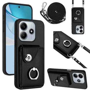 For Redmi Note 14 5G Global Organ Card Bag Ring Holder Phone Case with Long Lanyard(Black)