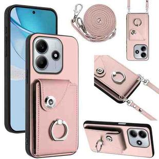 For Redmi Note 14 5G Global Organ Card Bag Ring Holder Phone Case with Long Lanyard(Pink)