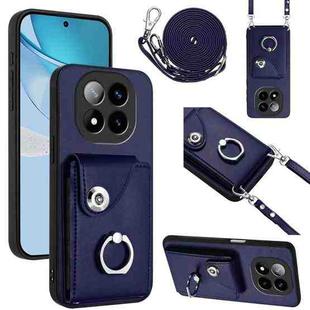 For Redmi Note 14 Pro+ 5G Global Organ Card Bag Ring Holder Phone Case with Long Lanyard(Blue)