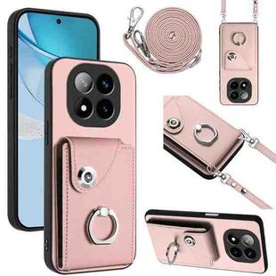 For Redmi Note 14 Pro+ 5G Global Organ Card Bag Ring Holder Phone Case with Long Lanyard(Pink)