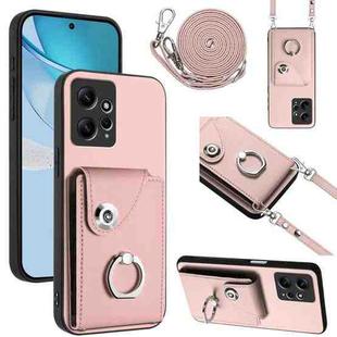 For Redmi Note 12 4G Global Organ Card Bag Ring Holder Phone Case with Long Lanyard(Pink)