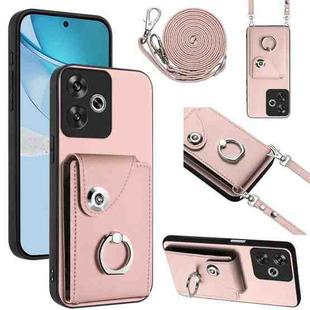 For Xiaomi Poco F6 5G India Organ Card Bag Ring Holder Phone Case with Long Lanyard(Pink)