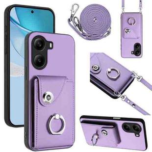For Xiaomi Poco X7 Pro Organ Card Bag Ring Holder Phone Case with Long Lanyard(Purple)