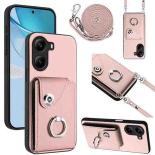 For Xiaomi Poco X7 Pro Organ Card Bag Ring Holder Phone Case with Long Lanyard(Pink)