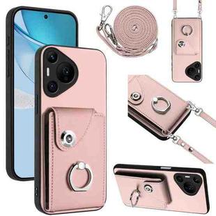 For Huawei Pura 70 Pro / 70 Pro+ Organ Card Bag Ring Holder Phone Case with Long Lanyard(Pink)