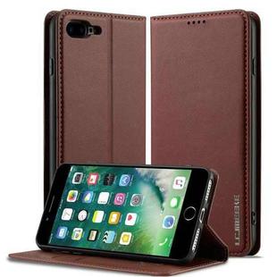 For iPhone 7 Plus / 8 Plus LC.IMEEKE L1 Series Frosted Fine Texture PU Phone Case(Brown)