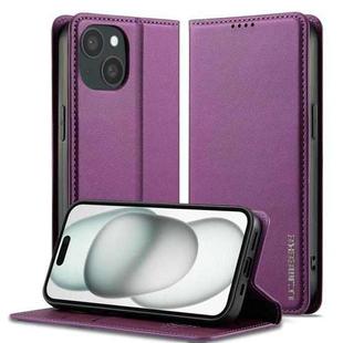 For iPhone 15 LC.IMEEKE L1 Series Frosted Fine Texture PU Phone Case(Purple)