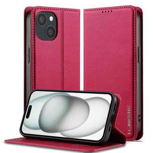 For iPhone 15 LC.IMEEKE L1 Series Frosted Fine Texture PU Phone Case(Red)