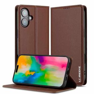 For iPhone 16 Plus LC.IMEEKE L1 Series Frosted Fine Texture PU Phone Case(Brown)