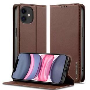 For iPhone 12 / 12 Pro LC.IMEEKE L1 Series Frosted Fine Texture PU Phone Case(Brown)