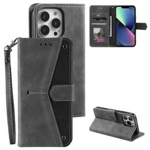 For iPhone 16 Pro Max Nail Skin Feel Stitching Calf Texture Leather Phone Case(Grey)