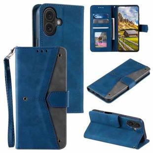 For iPhone 16 Plus Nail Skin Feel Stitching Calf Texture Leather Phone Case(Blue)