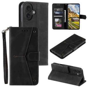 For iPhone 16 Nail Skin Feel Stitching Calf Texture Leather Phone Case(Black)