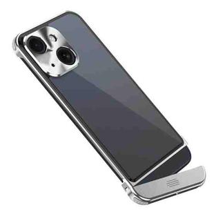 For iPhone 15 Metal Scissor Holder Translucent Aroma Phone Case(Silver)