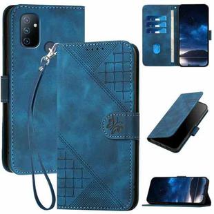 For OnePlus Nord N100 YX0080 Grid Butterfly Embossed Pattern Flip Leather Phone Case with Lanyard(Dark Blue)