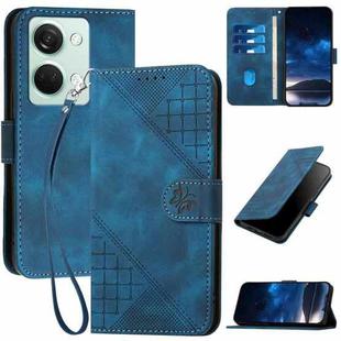 For OnePlus Ace 2V YX0080 Grid Butterfly Embossed Pattern Flip Leather Phone Case with Lanyard(Dark Blue)