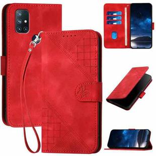 For OnePlus Nord N10 5G YX0080 Grid Butterfly Embossed Pattern Flip Leather Phone Case with Lanyard(Red)