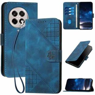 For OnePlus Ace 5 / 13R Global Grid Butterfly Embossed Pattern Flip Leather Phone Case with Lanyard(Dark Blue)
