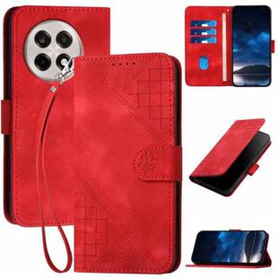 For OnePlus Ace 5 / 13R Global Grid Butterfly Embossed Pattern Flip Leather Phone Case with Lanyard(Red)